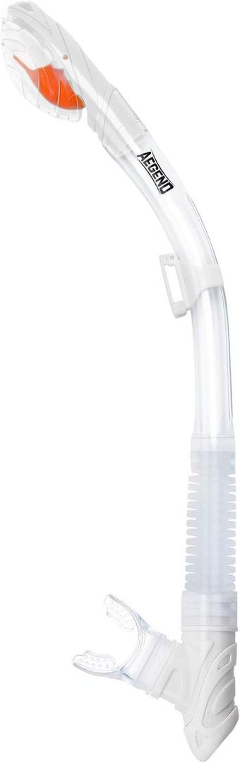 Aegend Dry Snorkel, Dive Mask Easy-Breath Free Diving Snorkel for Snorkeling Scuba Diving Freediving Swimming, with Top Dry Valve and Food-Grade Silicone Mouthpiece (Clear White)