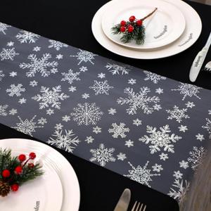 2 x Snowkingdom 2 Pcs Christmas Snowflake Silver Table Runner, 108 Inch Sparkly Silver Glitter Metallic Foil Runners Decorations for Seasonal Winter Festival Holiday Home Party