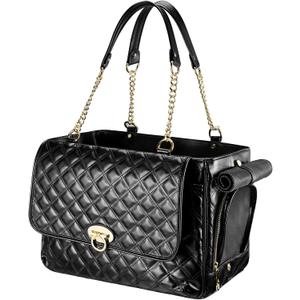 Fashion Dog Purse for Small Dogs with 2 Super-Large Pockets, Holds Up to 10lbs PU Leather Pet Carrier, Cat Carrier, Airline Approved Puppy Purse for Travel (Black, Small Size)