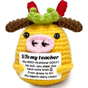 Teacher Appreciation Gifts, Positive Cow Crochet Animals Teachers Day Gifts for Women, Emotional Support Gift for Teacher Appreciation Week Graduation Birthday Retirement Gift