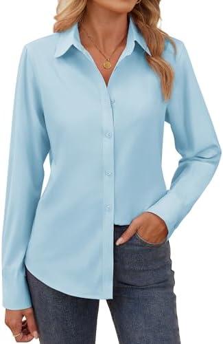 Gleeivy Button Down Shirts for Women Long Sleeve Cotton Button Up Shirt Women Business Casual Blouses Fit Work Tops L