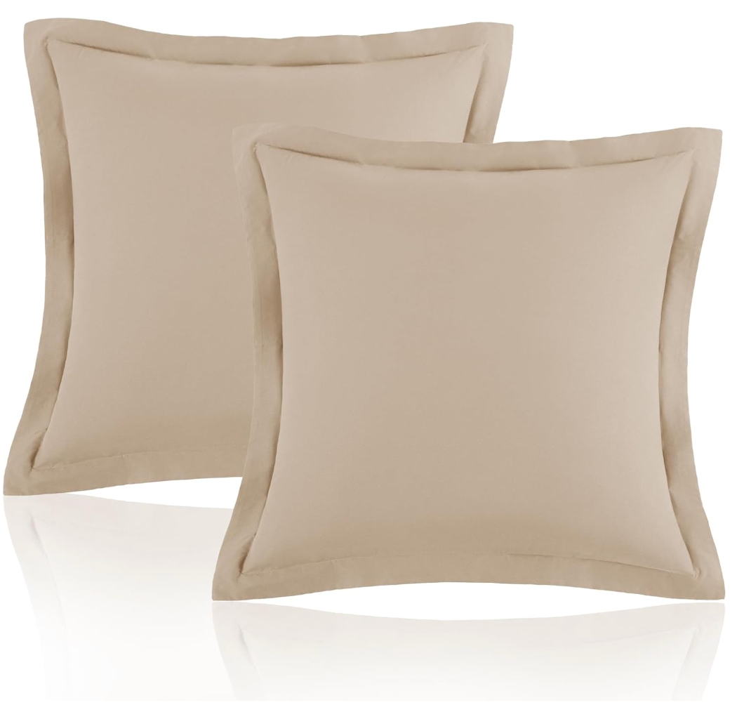 Homiest Beige Euro Sham Covers 26x26 Inch, Set of 2, Wide Flange | Premium Microfiber, 2 Inch Wide Flange, Soft And Breathable, Envelope Closure, Wrinkle And Fade Resistant, Machine Washable