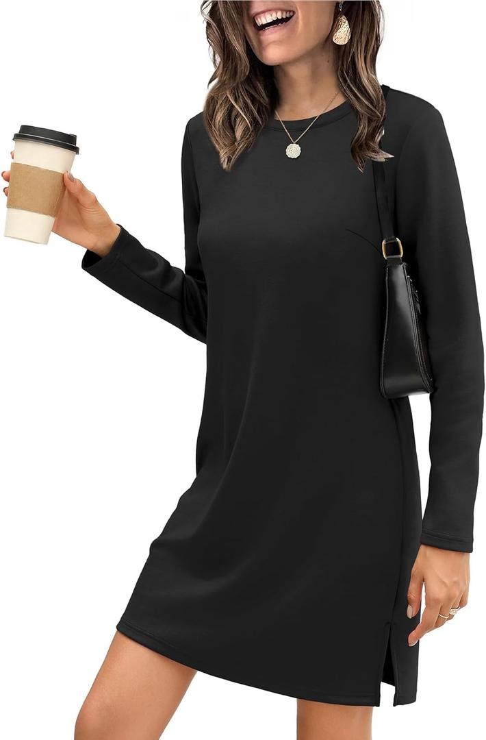 SAMPEEL Dresses for Women 2025 Casual Long Sleeve Cozy T-shirt Dress Fashion Fall Outfits (S, Black)