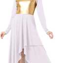 IBAKOM Women Gold Metallic High Low Praise Dance Dress Long Church Liturgical Worship Costume Tunic Lyrical Dance Outfits (X-Large)