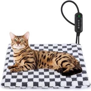 MIXJOY Heated Cat Bed, 11 Adjustable Temperature Cat Heating Pad Indoor with Timer, Pet Heating Pads for Cats Dogs, Electric Dog Heat Pad with Washable Cover, Heated Pet bed-18''x16'', Small (Grey)