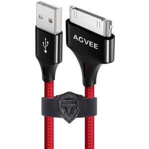 AGVEE 4ft 30 Pin Charger Cable Charging for Old iPod Touch 4 3 2 1 Nano, iPod Classic 3 2 1, Old iPad 1 2 3, Old iPhone 4 4S 3G 3GS, Red