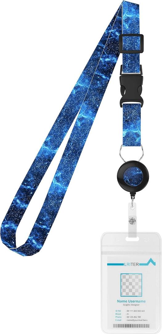 Cruise Ship Lanyard,with Adjustable Badge Lanyard with Detachable Clasp, Waterproof ID Badge Holder for All Cruise Ships and Vessels Key Cards (Blue Starry Sky)