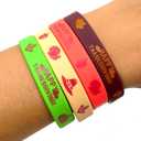 5 x 24 Packs Thanksgiving Silicone Wristbands for Kids Happy Harvest Party Rubber Bracelets Bulk Silicone Bracelets, Turkey Maple Leaf Pumpkin Hazelnut Cake for Thanksgiving Party Supplies