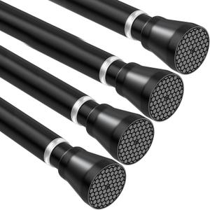 4 Pack Black Tension Curtain Rod 30 to 64 Inch, Adjustable Curtain Rod, Shower Tension Curtain Rod No Drilling, 7/ 8" Spring Curtain Rods for Windows Closet Doorway Door