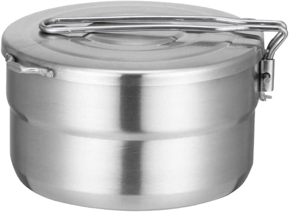 EKDJKK Stainless Steel Camping Cook Pot, 1.5L Camping Cookware with Lid and Folding Handle, Large Capacity Bento Pot for Outdoor Backpacking Camping Hiking Picnic (As Picture Show)