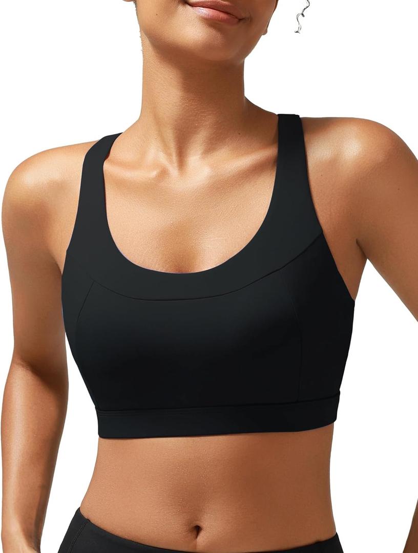 RUNNING GIRL Sports Bras for Women High Support,Racerback Molded Cup Sports Bra with Sewn in Pads (Black, M)