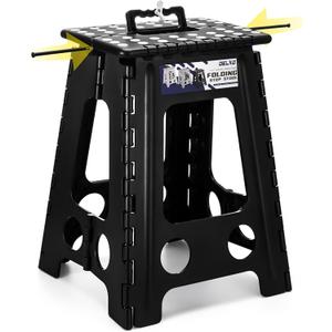 Delxo 17.5 Inch Folding Step Stool,Foldable Stool for Adults with Safety Lock,Portable Collapsible Plastic Step Stool,Non Slip Folding Stools for Kitchen Bathroom Bedroom Up to 400LBS,(Black 1PC)