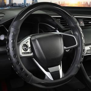 PU Leather Car Steering Wheel Cover with Anti-Slip Grip, for Women and Men, Universal Fit for 14.5-15 Inch Cars, Trucks, SUVs (Black (Round), Medium(Standard) Size[14 1/2''-15''])