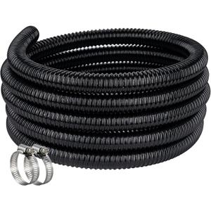 Pond Hose ID 2  25ft Black Corrugated Flexible Reinforced PVC Hose Vinyl Tubing for Pond Pump Fountain Garden Waterfall, Non-toxic & Kinkproof, with 2 clamps (2" ID)