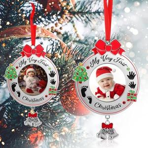Baby's First Christmas Photo Ornament 2026 My Very First Christmas Photo Xmas Baby Keepsake Ornament Picture Frame Gift for Newborn Boys Girls Xmas Tree Decoration(2 Piece)