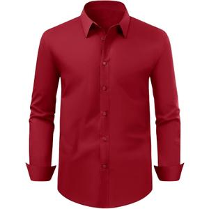 Beotyshow Mens Shirts Button Down Long Sleeve Business Casual Polo Collared Dress Tee Shirts (Medium, Wine)