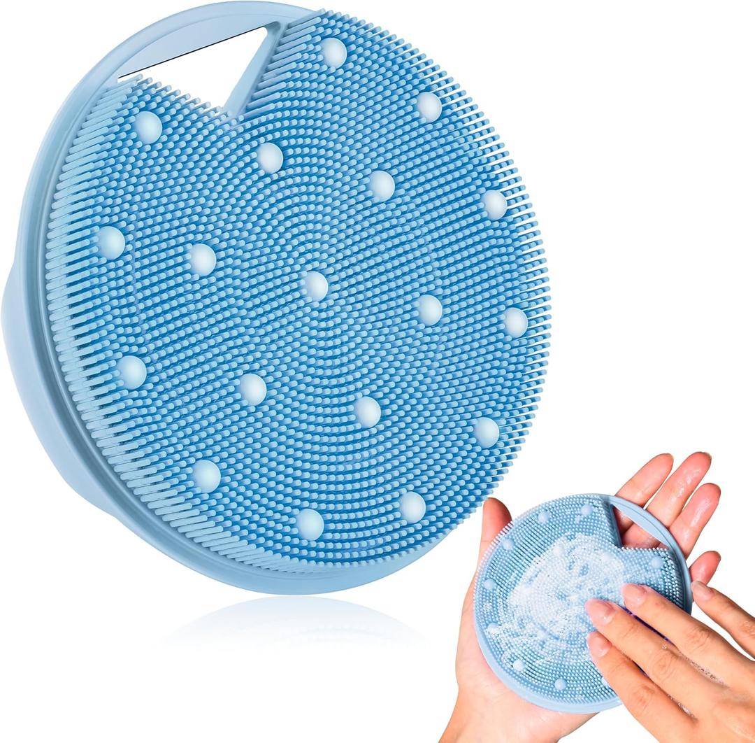 2 x Lymphatic Drainage Silicone Body Scrubber,Help Improve Circulation | Anti Zinc Infused - Stiff & Soft Bristles Silicone Loofah for ShowerBody Exfoliator for Bath or Care - Azure