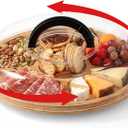 LemonRoad Rotating Charcuterie Board with Lid, 13.5 Inch Round Lazy Susan Cheese Board Portable Bamboo Serving Tray with Compartments, Housewarming Gift for Women Picnic Party Supplies