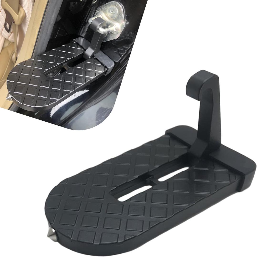 Car Door Footrest Pedal, Non-Slip Textured Foldable Foot Rest, Multifunctional Aluminum Alloy Roof Rack Car Step, Universal for Most Cars, SUVs (Black)