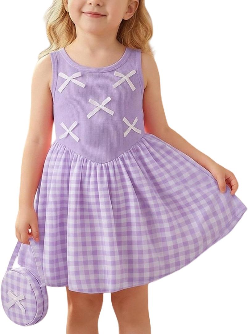 Toddler Girls Tutu Dresses Summer Sleeveless Bow Sling Sundress Spring Princess Bubble Birthday Dress 3-Piece Outfits (Purple)