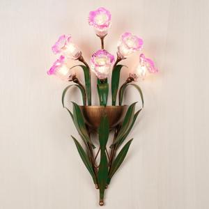 Vintage Flower Shape Plug-in Wall Sconce with Pink Glass Shade Elegant Wall Light, Floral Bedside Wall Lamp for Entrance, Bedroom, Hallway