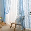 Deeprove Blue Lace Sheer Curtains 72 inches Length 2 Panels Set, Privacy Light Filter Window Treatment Pairs Decoration Florals Drapes for Nursery Boys Bedroom Living Room, Rod Pocket, W57 x L72