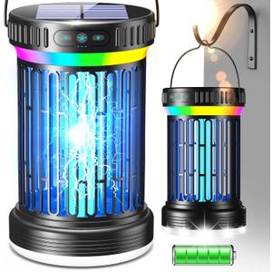 Solar Bug Zapper Outdoor, High-Efficiency Mosquito Zapper, 5 Modes Fly Zapper, Smart Auto ON/Off, Cordless Long-Lasting 6000mAh Fly Zapper for All Night, Indoor & Outdoor
