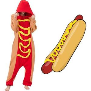 CUTTUECD Hot Dog Onesie - Food Halloween Costume One-Piece Cosplay Pajamas for Women and Men small