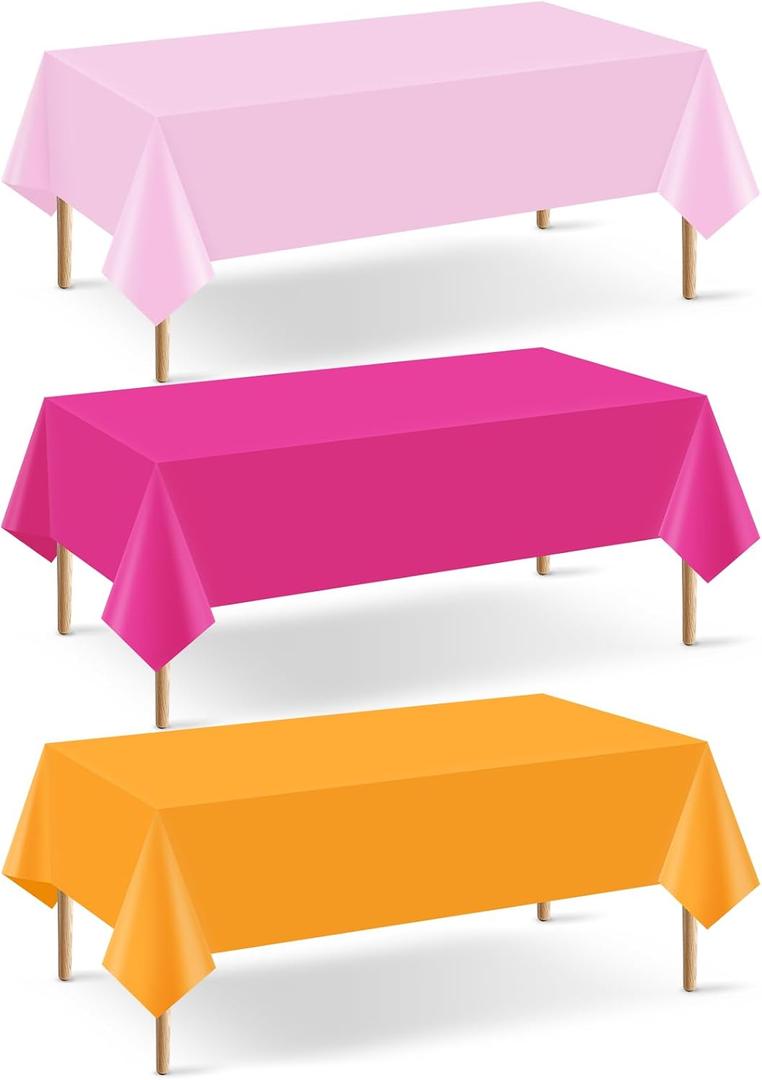 mwellewm 3 Pcs Pink and Orange Party Decorations Tablecloths Rectangular Plastic Table Cloth Disposable Table Cover Decor Waterproof Table Cover for Sunset Party Birthday Baby Shower(54x108 Inch)
