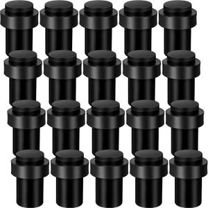 Chumia 6 Pcs Door Stopper Mounted Floor Stops Stainless Steel Cylindrical Stopper Modern Decorative Rubber Bumper Stops Holder Wall Protector for Bottom or Top of Door (Black)
