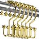 Titanker Gold Shower Curtain Hooks Rings, Rust-Resistant Metal Double Glide Shower Hooks Rings for Bathroom Shower Curtains Rods, Set of 12 Hooks - Light Gold