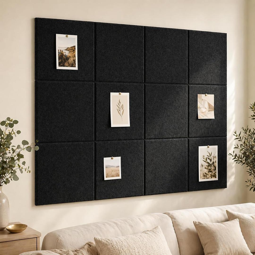 Large Cork Boards for Walls 48" x 36" Self Adhesive Felt Wall Tiles, Ideal for Office Black Bulletin Board, Easy to Install Pin Board Photo Dart Board Wall Protectors