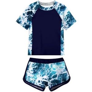 Idgreatim Girls Rashguard Swimsuit 2 Piece Short Sleeve Bathing Suit UPF 50+ Sun Proction Swimwear Size: 15-16 Years