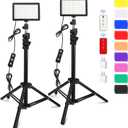 2 Pack 70 LED Video Light with Tripod Stand/Color Filters/Remote Control/USB Wall Charger, Obeamiu 5600K USB Studio Shooting Kit for Photography Lighting, Game Streaming, Conference Zoom Calls