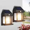 2PC Solar Lights Outdoor, Dusk to Dawn Solar Wall Sconce Motion Sensor, 3 Lighting Modes Waterproof Security Wall Lantern Light Fixtures for Garden Yard Patio Fence Outside Decorative