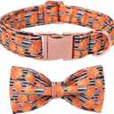 Maca Bates Halloween Collars for Dogs Cotton Soft Pumpkin Dog Collar with Metal Buckle Dog Collar with Bow Tie Adjustable for Small Medium Large Dog