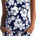 MODLILY Modest Coverage Womens Tankini Swimsuits with Pocket, Bathing Suits Contrast Binding Tank Top with Board Shorts, XL