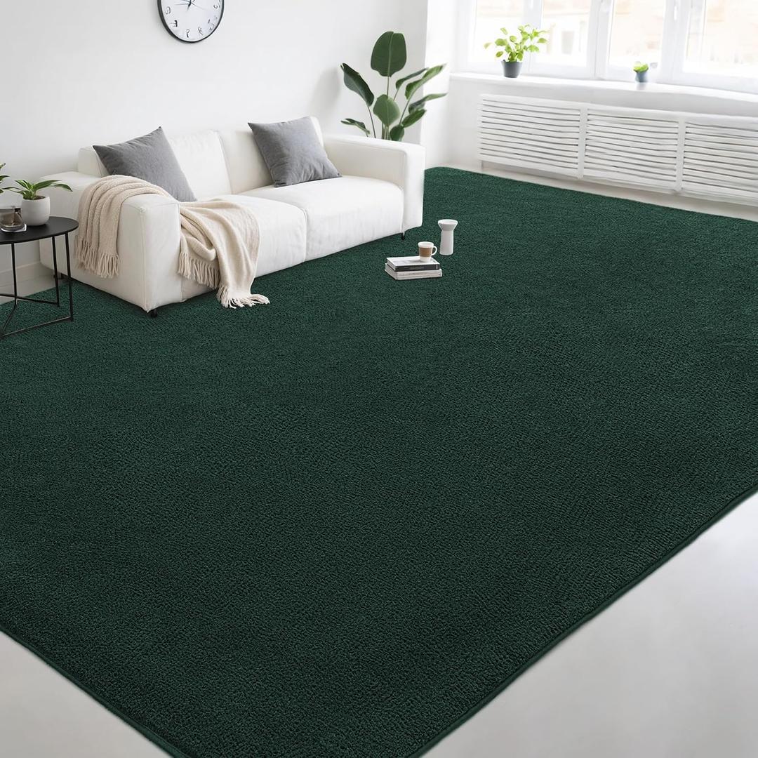 Large Modern Area Rugs for Living Room Bedroom, 9x12 Feet Dark Green Ultra Soft Thickened Memory-Foam Indoor Rug, Comfy Aesthetic Solid Minimalist Carpets for Girls Boys Nursery Dorm Home Decor