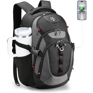 Swissdigital Design Laptop Backpack with USB Charging Port, Travel Backpack Fits 15.6 inches Computer, 31L College School Backpack for Men, Black/Grey | SD803-02