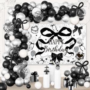 Black Bow Themed Birthday Party Decorations Set - Balloons Arch Garland Suitable for Women, Girls