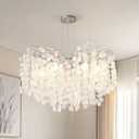 24-Inch Modern Coastal Chandelier, 8-Light Capiz Shell Chandelier for Dining Room, Silver Crystal Light Fixtures for Bedroom Living Room Foyer Kitchen Island Entryway Stairwell, E12
