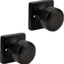 KNOBWELL Matte Black Dummy Door Knobs, Interior Single Sided Door Knob for Closet and Hallway Doors, Keyless Square Indoor Non-Turning Door Knobset, 2 Pack