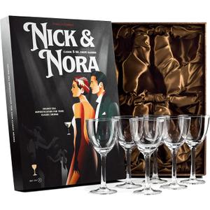 Crystal 5 oz Retro Nick and Nora Coupe Glasses | Set of 6 | Vintage Bar Glassware for Martini, Manhattan, Cosmopolitan, Classic 4 oz Cocktail Drinks | Small Drinking Coups with Long Stems
