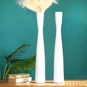 Nuogo 2 Pcs 20'' Tall White Floor Vases Ceramic Skinny Long Vase for Pampas Grass Modern Minimalist Tall Flower for Fireplace Living Room Home Decor