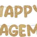 Breling Pre Strung Happy Engagement Banner Glitter Engagement Party Decorations for Congratulations Engaged Wedding Shower Signs Decor(Champagne Gold)