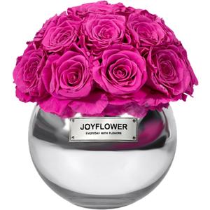 JoyFlower Preserved Flowers Vase Glass Decor, Eternal Flower Vases for Centerpieces, Forever Flower Decorations for Party Home Wedding Table Living Room Bedroom, Preserved Roses Glass Vase House Decor