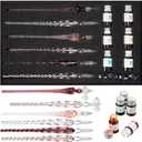 Zonon Glass Dipped Pen Ink Set 14 Pcs Crystal Signature Calligraphy Include 6 Pcs Glass Dip Pen 6 Colorful India Ink and 2 Holder for Art Writing Gift(Purple Pink Color System)