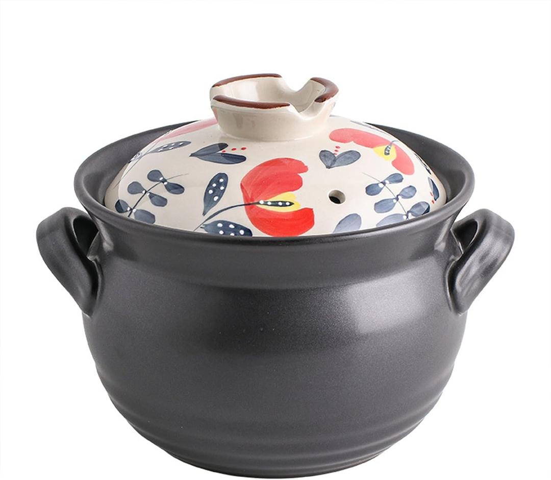 Ceramic Casserole Dish, Clay Pot, Earthen Pot Cookware with Lid , Stockpot for Stew, Soup, Steam, Oven Safe-Heat Resistant (Tulip, 2.64QT) (Tulip, 3.7qt)