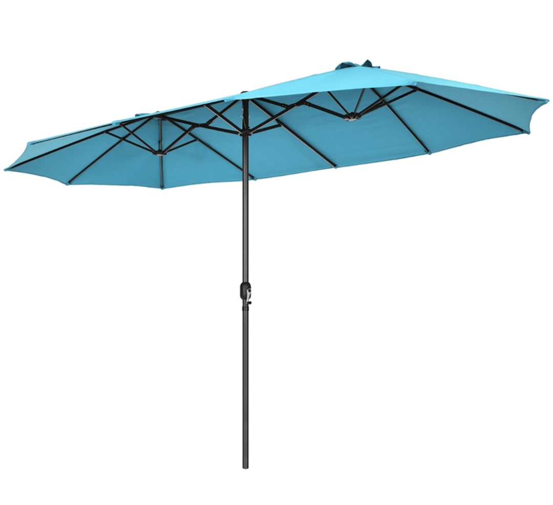 15FT Patio Double Sided Umbrella Crank Garden Turquoise