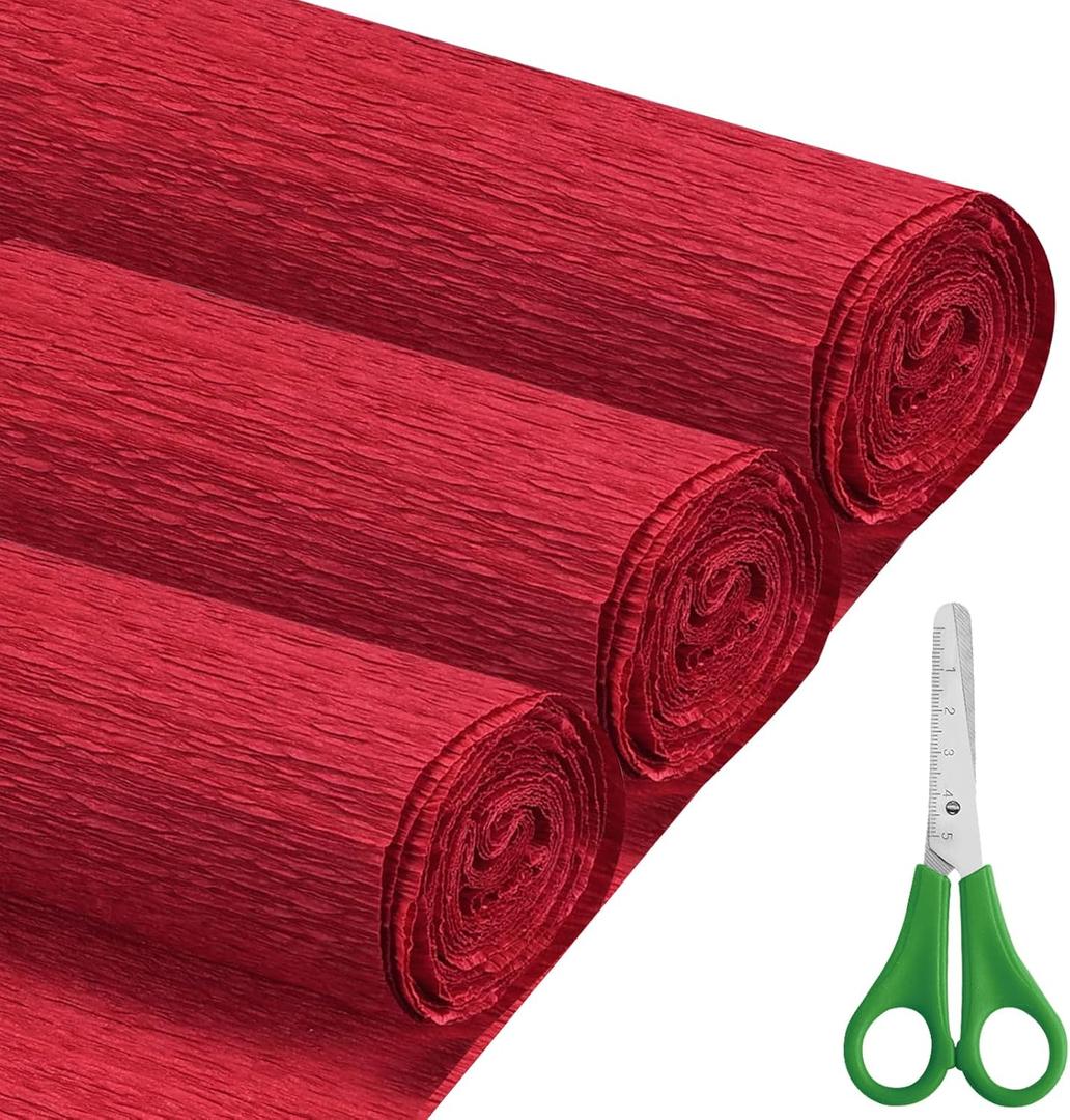 Crepe Paper Roll (17Inch x 8.2ft),3Rolls,Crepe Paper,DIY Gift Color Paper Flowers Set for Mother's Day, Valentine's Day, Birthday and Wedding Decoration Flowers Making (Red)